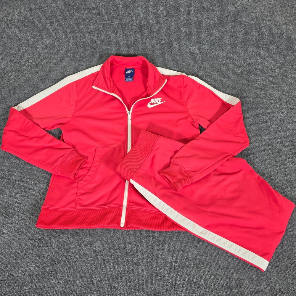 Nike Womens Tracksuit Set Full Zip Jacket Jogger Pants Pink White Medium/Small
